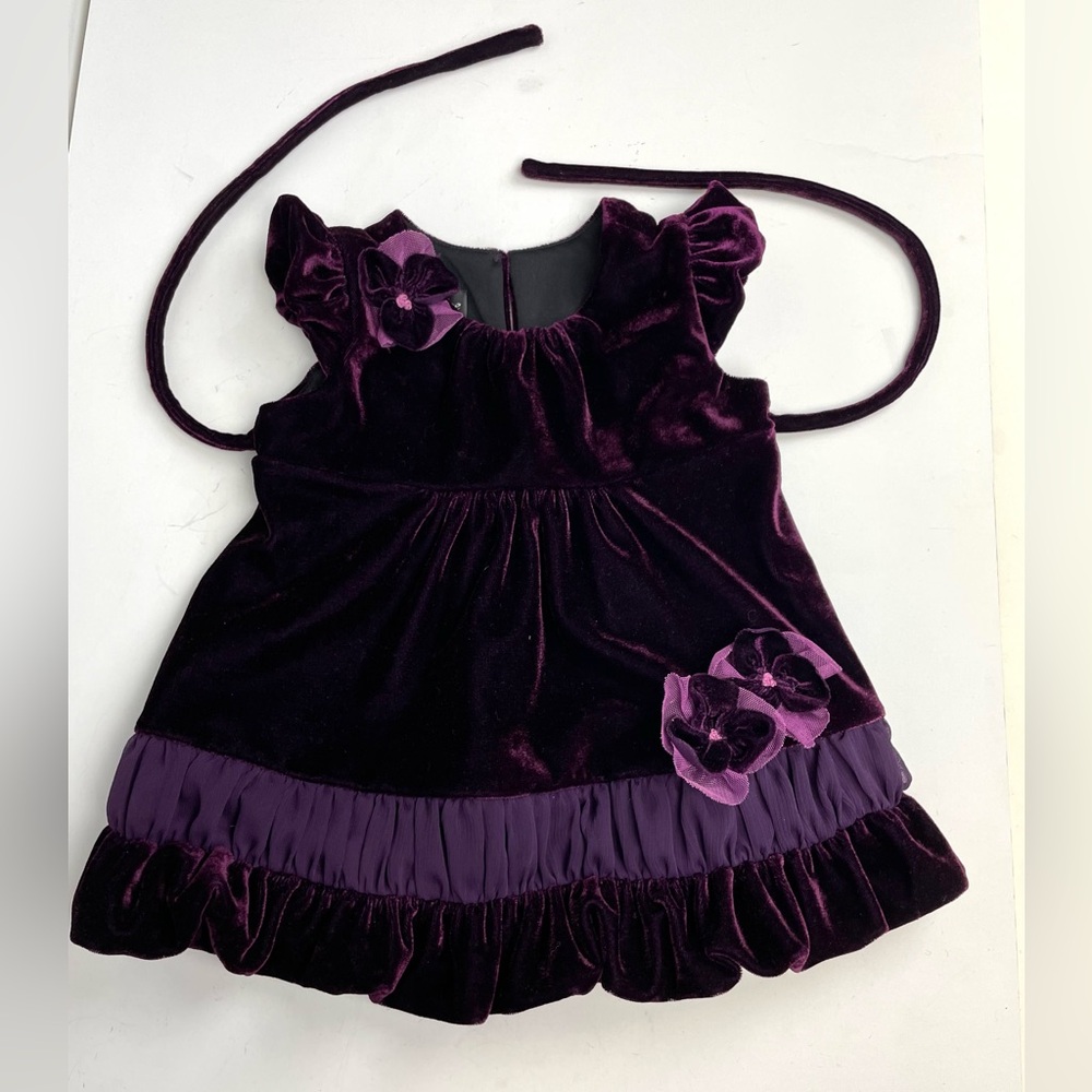 Isobella and Chloe infant baby velvet dress 18m purple